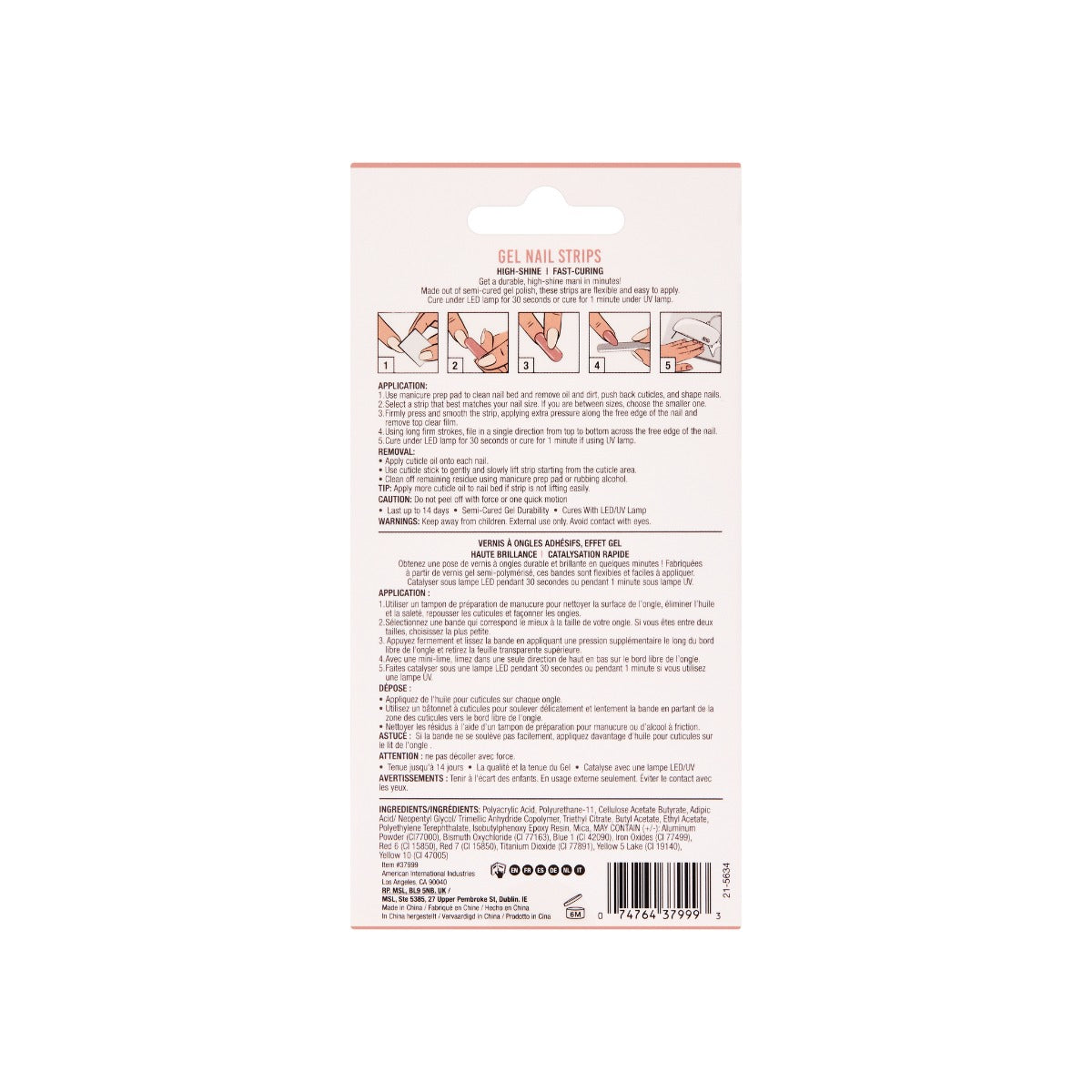Back details of Ardell Nail Addict Gel Nail Strips box.