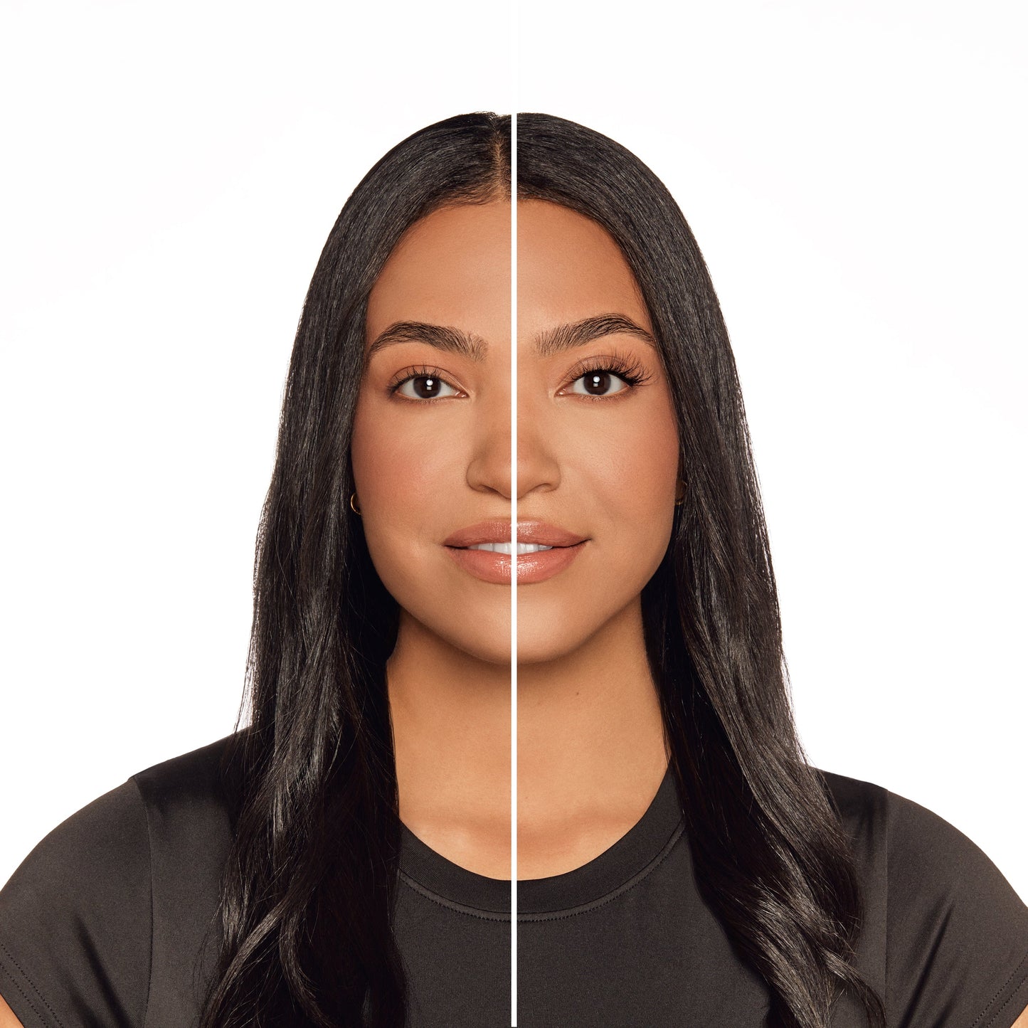 Before and after comparison of Seamless Underlash Extensions Naked on Model with Hooded shaped eyes