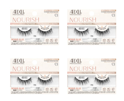 Four boxes of Ardell Nourish false eyelashes on a white background