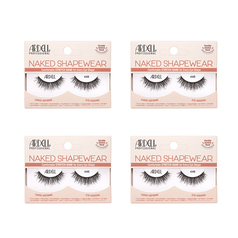 Four packages of Ardell Naked Shapewear false eyelashes on a white background