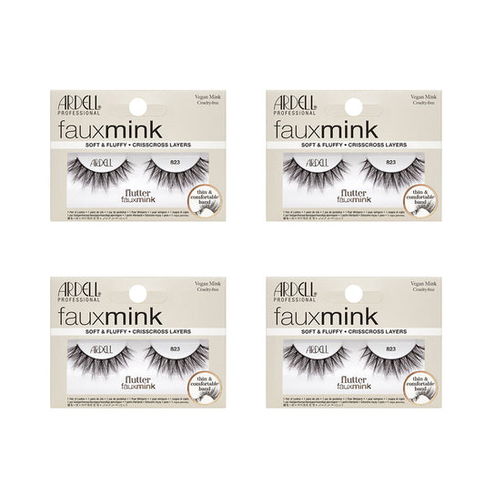 Four packages of Ardell Faux Mink eyelashes on a white background