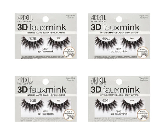 Four packages of Ardell 3D faux mink false eyelashes on a white background
