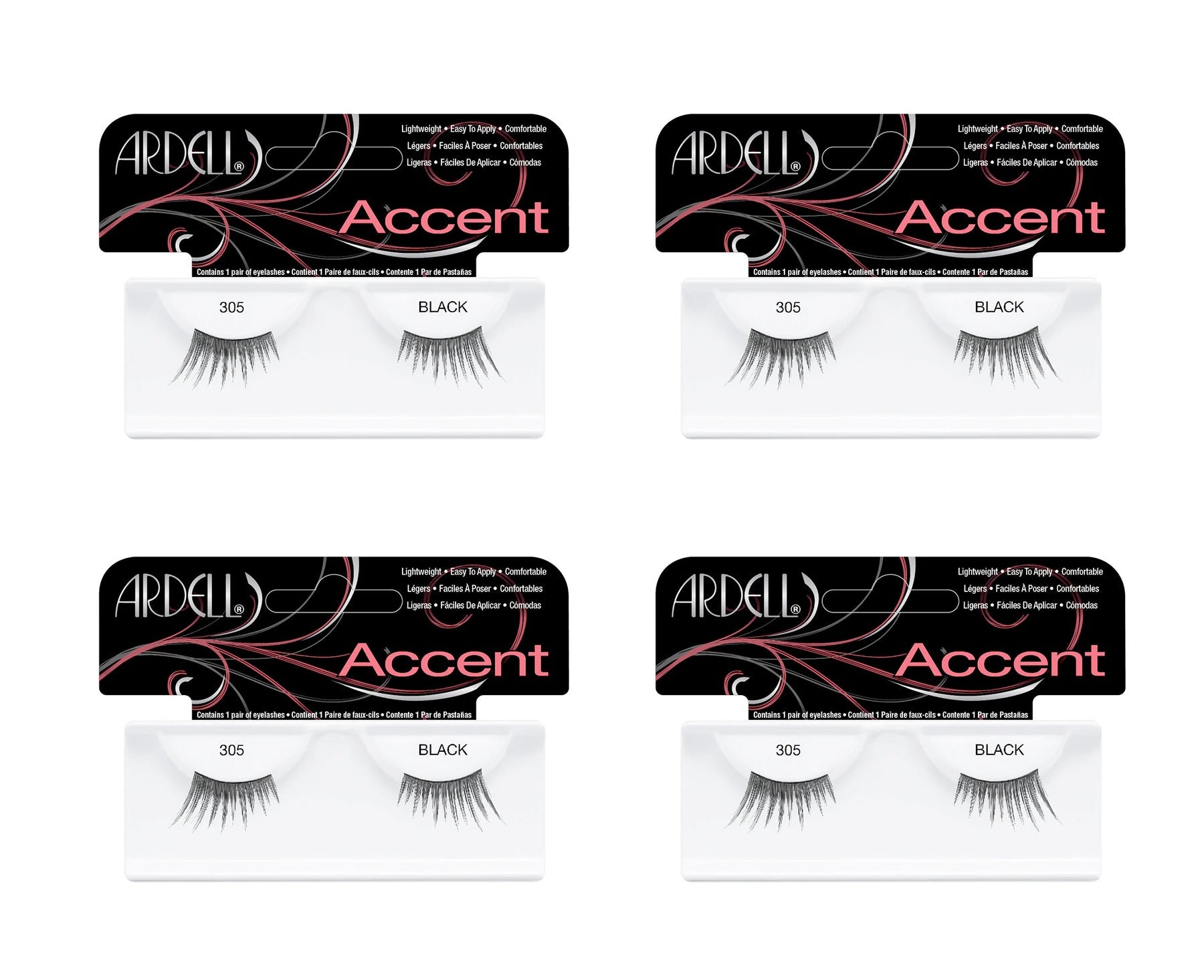 Four packages of Ardell Accent false eyelashes on a white background