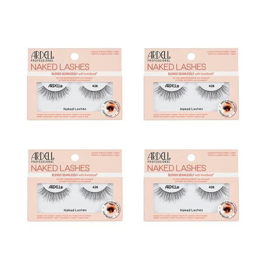 Four packages of Ardell Naked Lashes on a white background