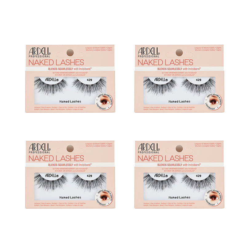 Four packages of Ardell Naked Lashes on a white background