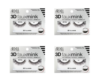 Four packages of Ardell 3D faux mink false eyelashes on a white background