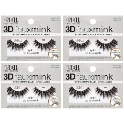 Four packages of Ardell 3D faux mink false eyelashes on a white background