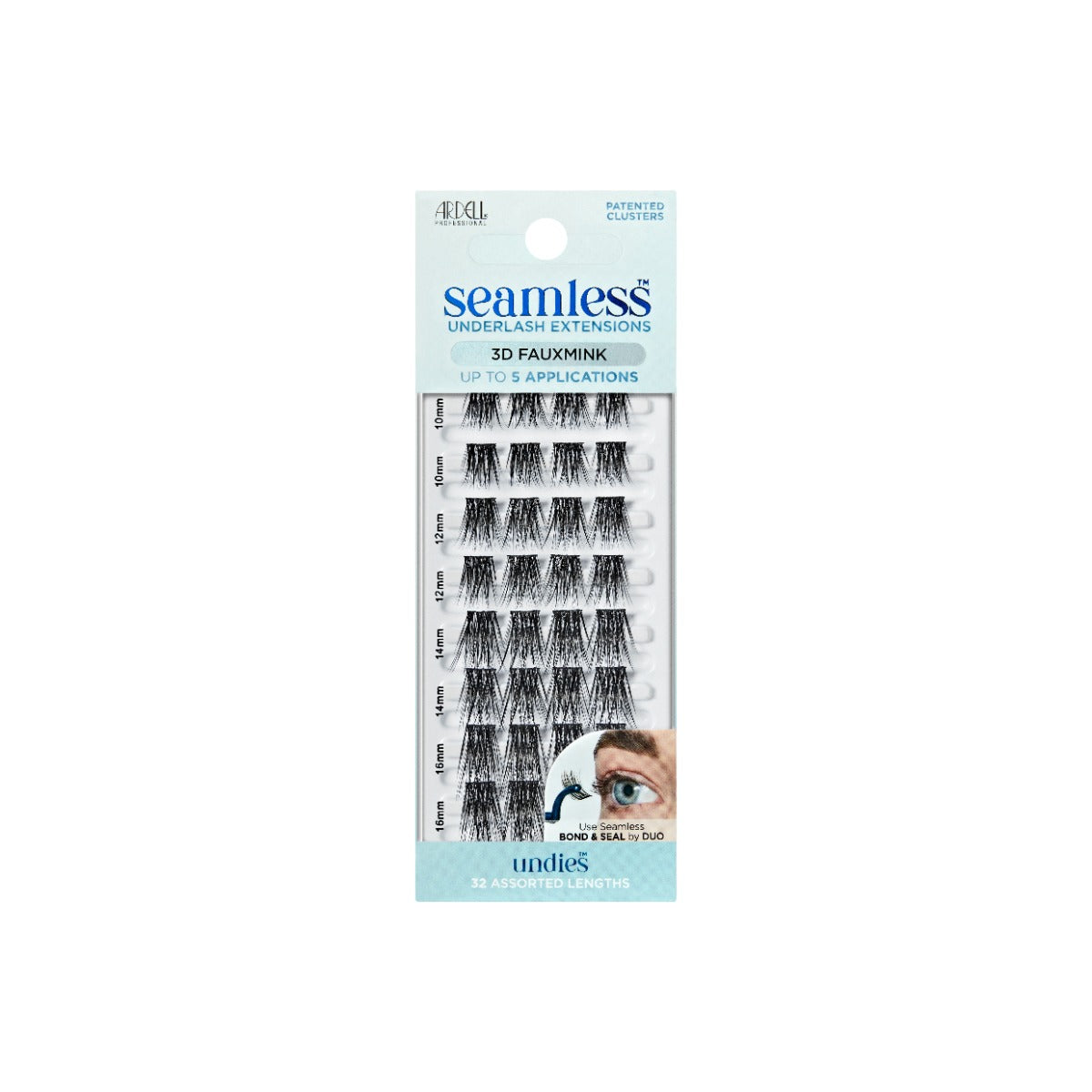 Front view of Seamless Underlash Extensions 3D Faux Mink Refill wall-hook ready packaging