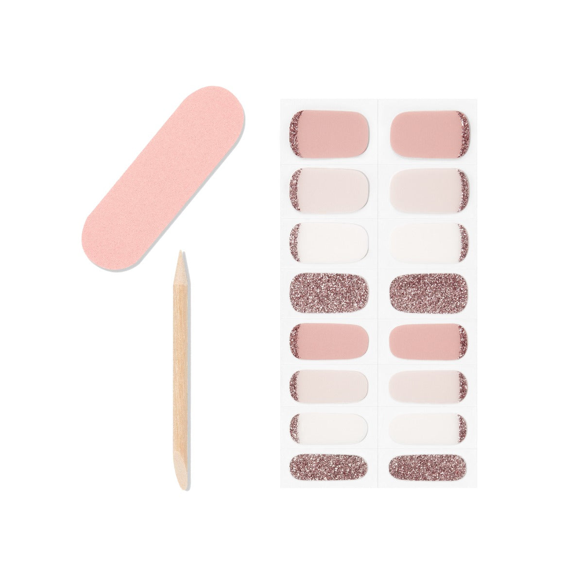 Ardell 16-piece gel nail strips, 1 mini dual sided nail file and 1 orange wood stick