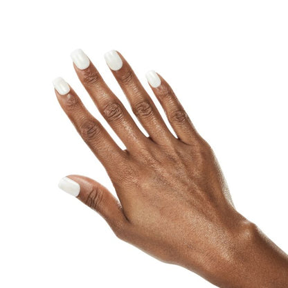 Close-up of Clear Quartz gel polish application, highlighting a clear, luminous finish on natural nails.