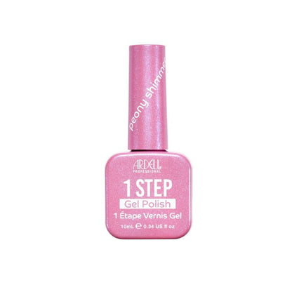 Peony Shimmer 1-Step Gel Polish bottle in bubblegum pink with shimmer, perfect for bright and playful manicures.