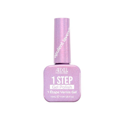 Front of Ardell One Step Gel Polish in Opulent Lavender, a soft pink-lavender shimmer in a sleek salon-style bottle.
