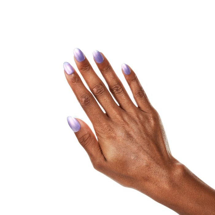 Natural hand pose in Ardell Opulent Lavender polish, highlighting a glossy, iridescent lavender hue.