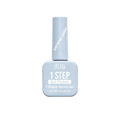 Front of Ardell One Step Gel Polish in Serene Skies, a calming powder blue shade in a sleek salon-style bottle.