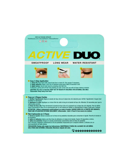 Back of Ardell Active DUO Back box with instructions in three different languages