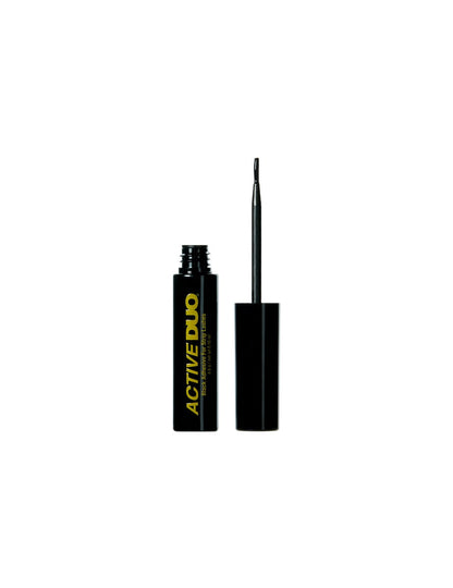Front of uncapped Ardell Active DUO Black beside its upside down liner