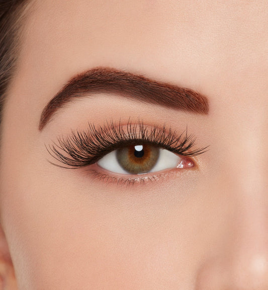 Front view of a model wearing Ardell Active Lash Chin Up lashes