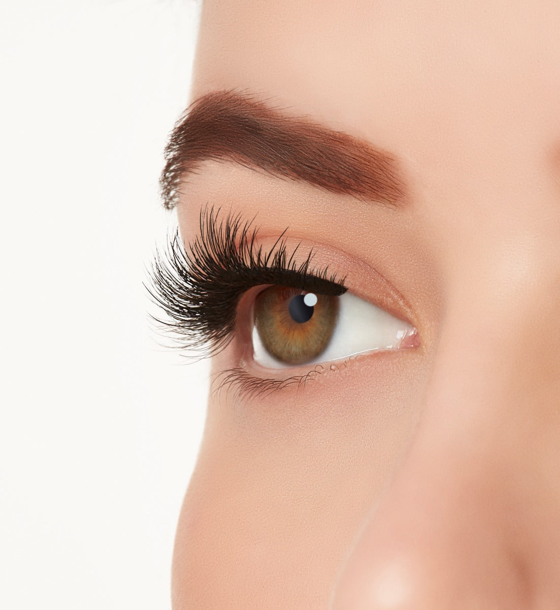 Side view of a model wearing Ardell Active Lash Pump'n lashes to show how they look on the eye